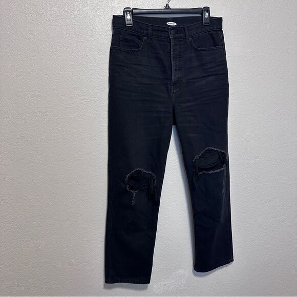 Old Navy Sky-Hi Straight Extra High Rise Distressed Jean - Picture 4 of 9